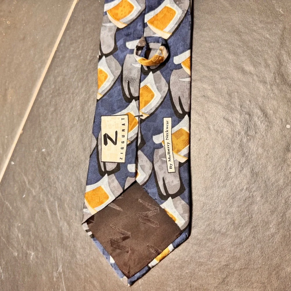 ZIGGURAT By Mulberry Neckwear Mens 100%‎ Imported Silk Blue Orange Abstract Tie